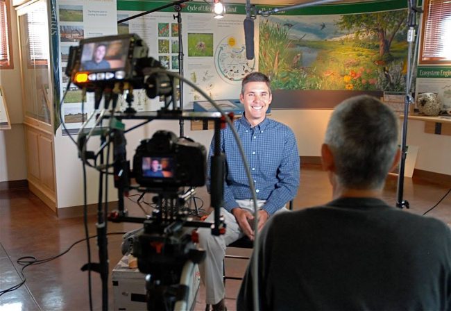 Chris Lajewski, Director of Montezuma Audobon Center, being interviewed for Hometown Habitat. Photo courtesy of The Meadow Project.
