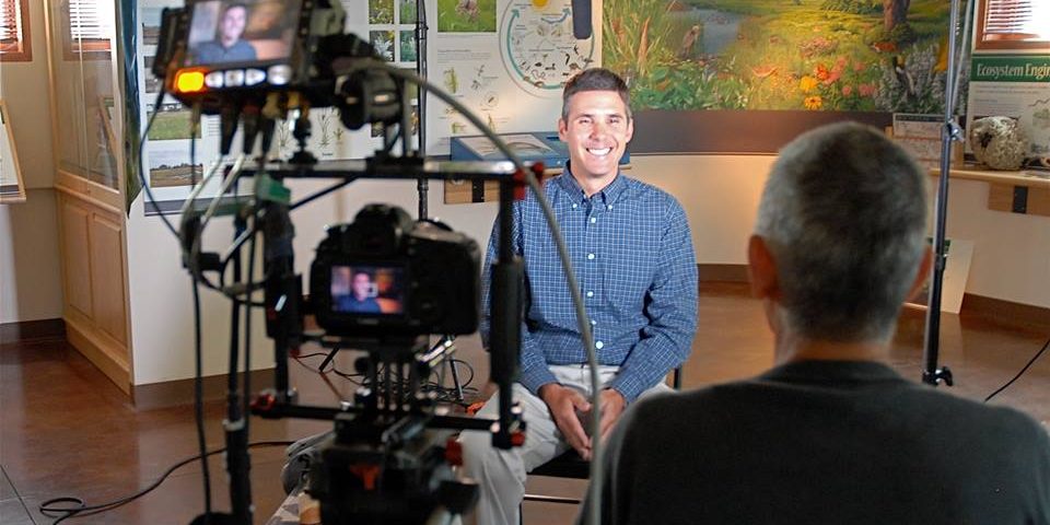 Chris Lajewski, Director of Montezuma Audobon Center, being interviewed for Hometown Habitat. Photo courtesy of The Meadow Project.
